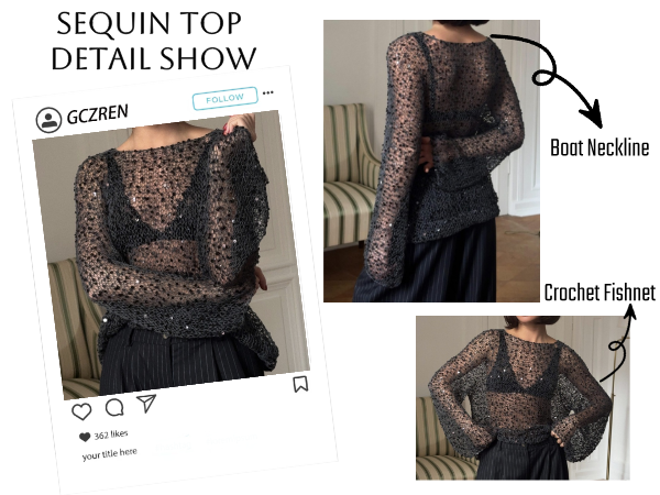 Amazon.com: GCZREN Women Sexy Sequin Crochet Sheer Mesh See