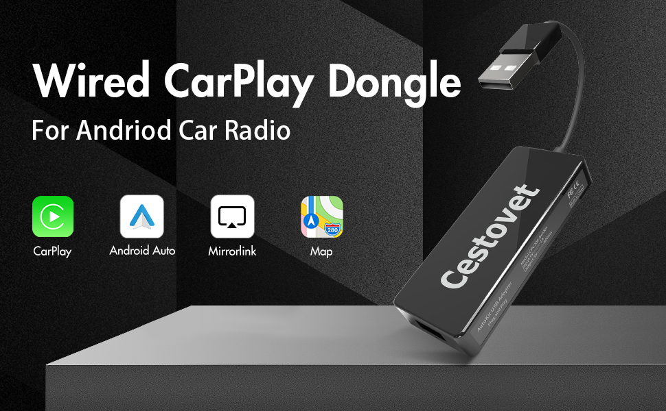 Wired Black Carplay Dongle for Cestovet Android Car Radio