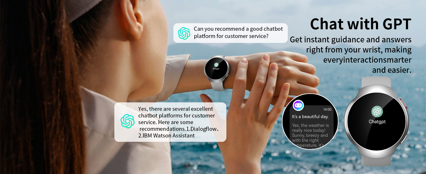 AI ChatGPT Smart Watch offering intelligent answers and real-time assistance on your wrist.