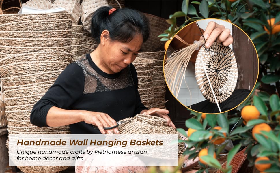 Decocoon Set of 3 Boho Wall Decor Craft, Wicker Basket Flat