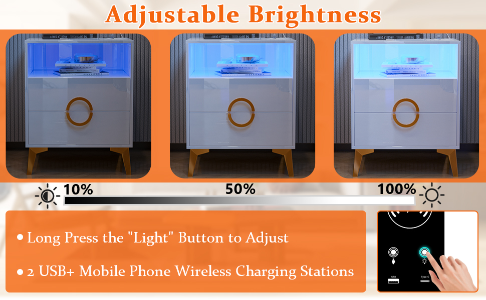 FREDEES Set of 2 Nightstand 3 Color Dimmable with Wireless