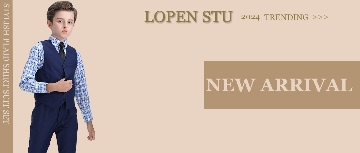 boy suit dress clothes vest pants set plaid shirt