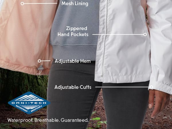 Rain jacket with zippered pockets for women