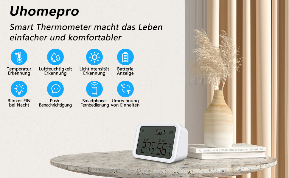 Uhomepro WLAN Thermometer Hygrometer, Mini Digital Hygrometer Innen mit