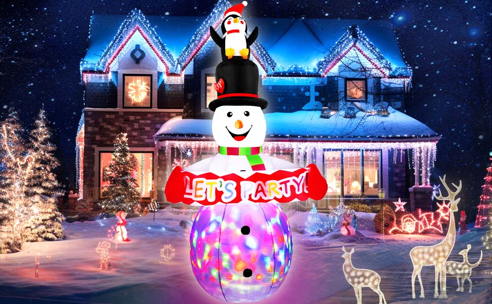 8 FT Christmas Inflatables Colorful Snowman with Penguin