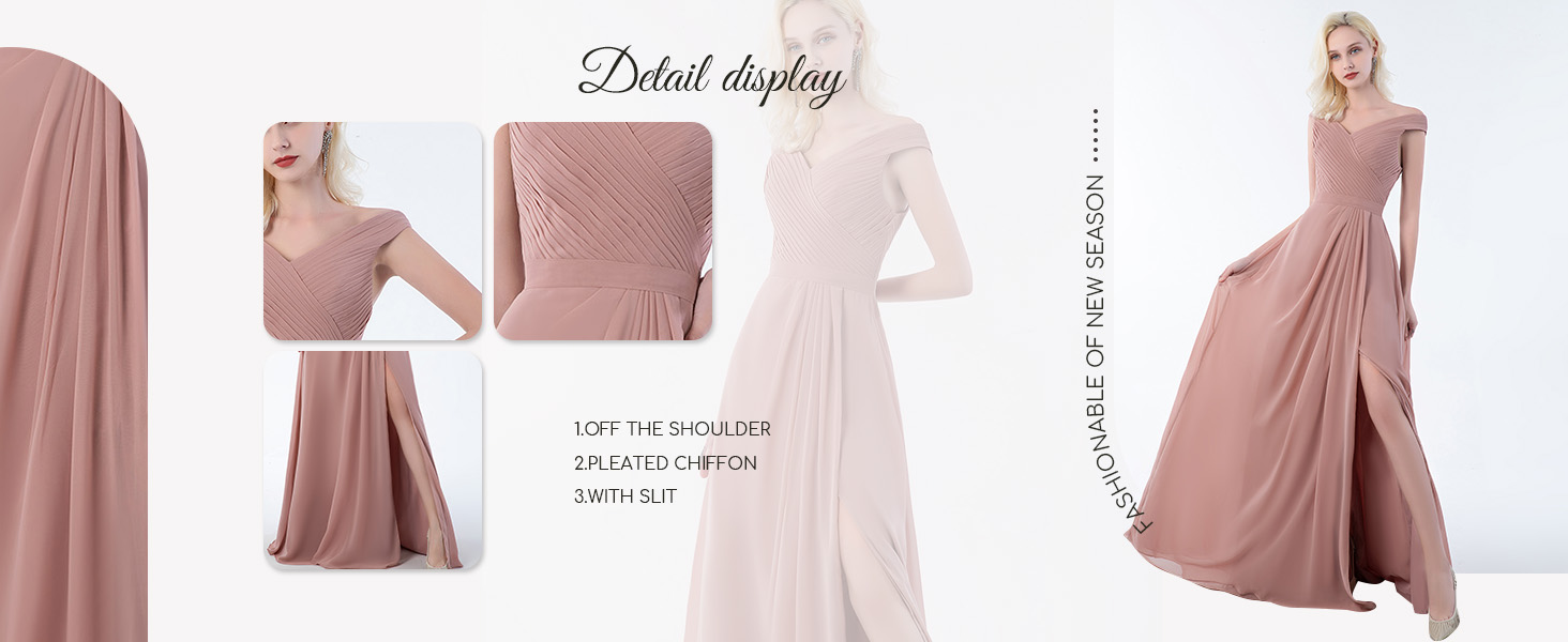 dusty rose bridesmaid dresses long off shoulder slit chiffon formal dresses for women