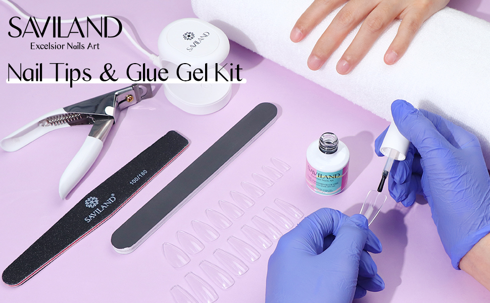 Saviland Nail Tips and Glue Gel kit Allin1 Soft Nail Gel Kit with