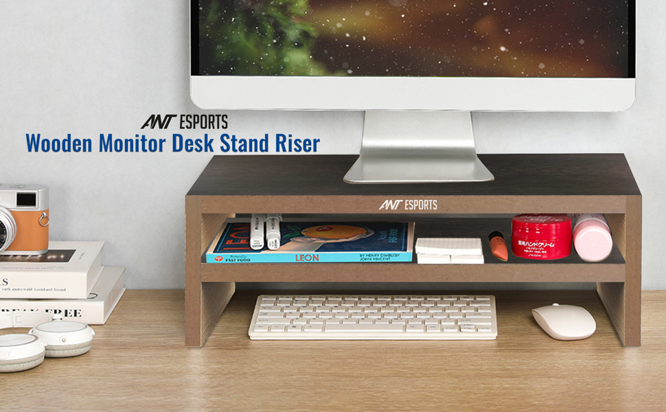 Ant Esports Wooden Monitor Desk Stand Riser with Flat Storage Organizer