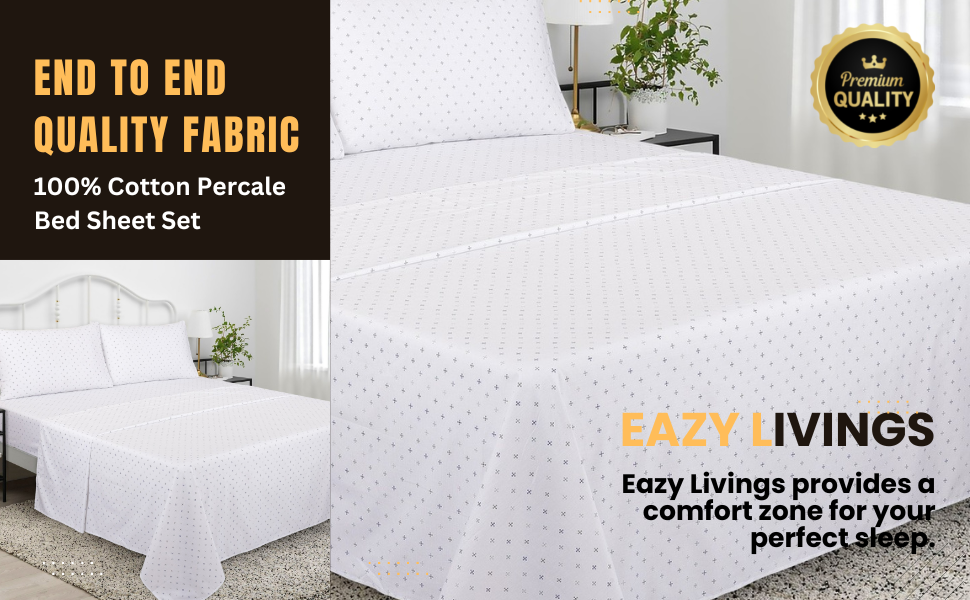 Eazy Livings Cotton Sheets for Full Size Bed, Percale Weave