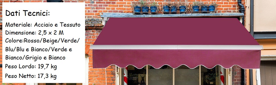 COSTWAY Tenda Da Sole Per Esterno Avvolgibile, Tenda Da Sole A Bracci Estensibili Con Telaio In Alluminio E Tettuccio Resistente Al Sole E Impermeabile E Manovella (250 X 200 Cm, Blu) 15 1