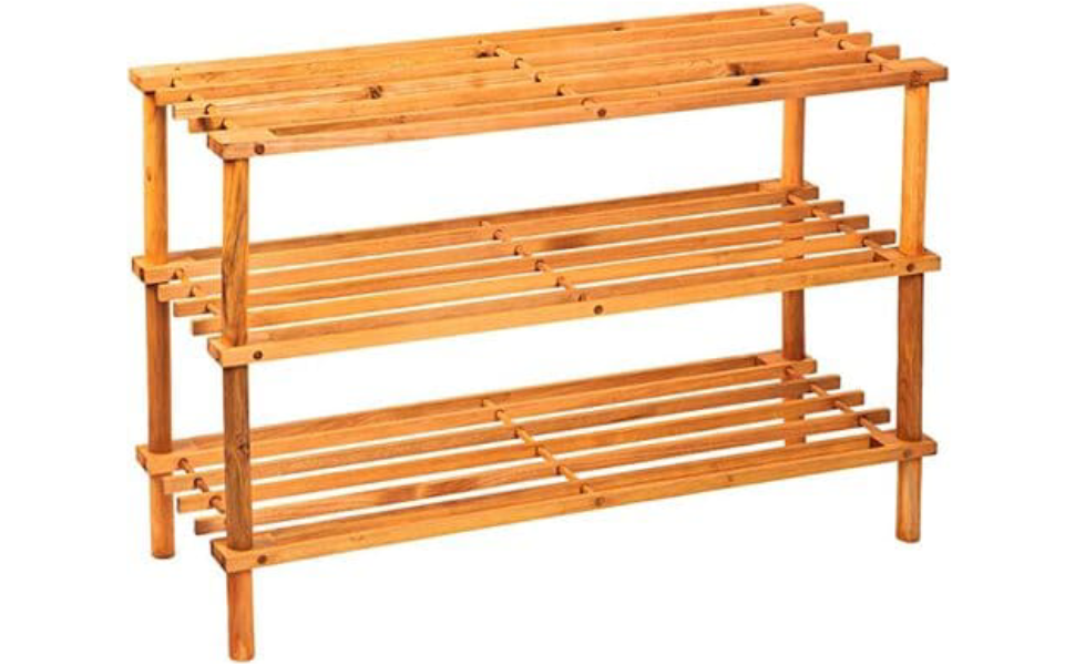 ECVV Shoe Rack, 3 Tier Blonde Wood Storage Shoe Rack Stackable Shoe