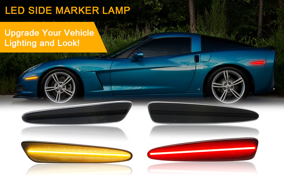 R&F Auto 4PCS Smoked Lens LED Side Marker Lights Compatible