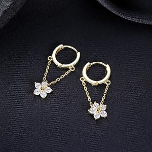 hoop dangle earrings chain huggie earrings for women girls flower hoop earrings dangle