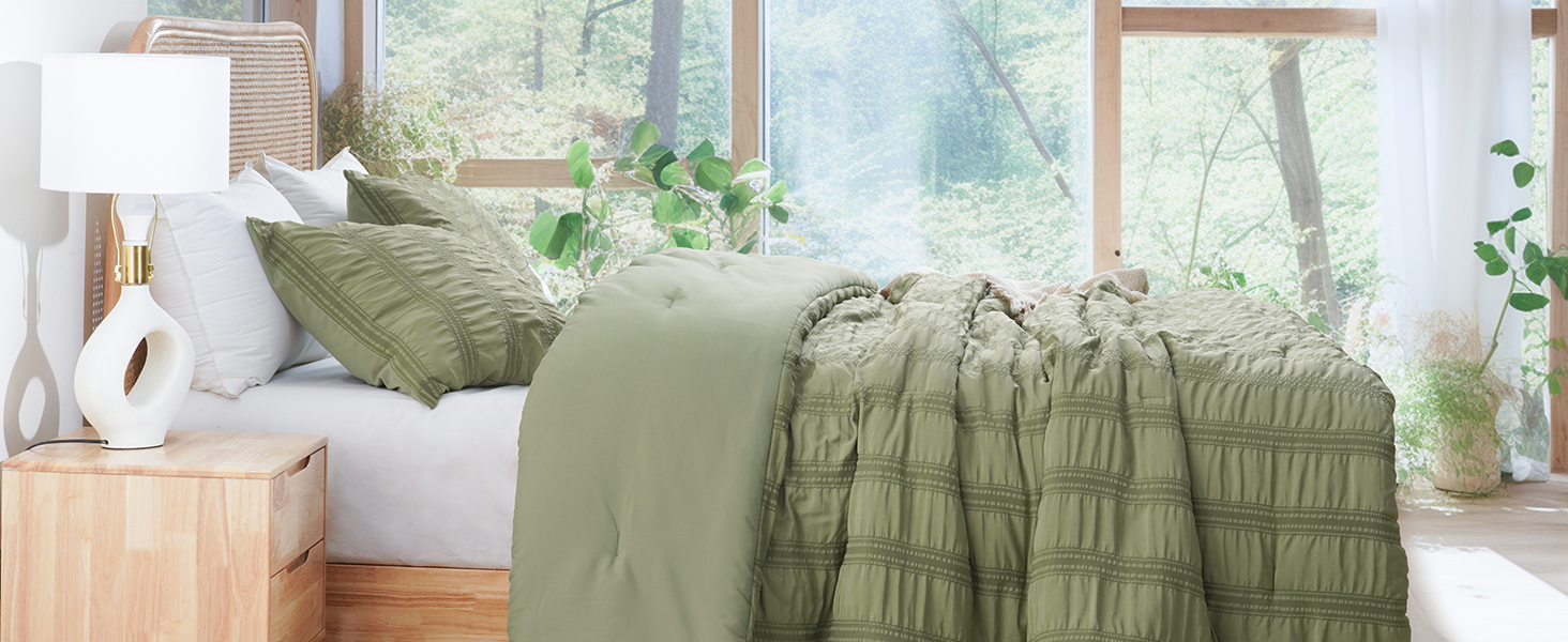 PHF Soft Seersucker Comforter Set Queen Size, 3 Pieces