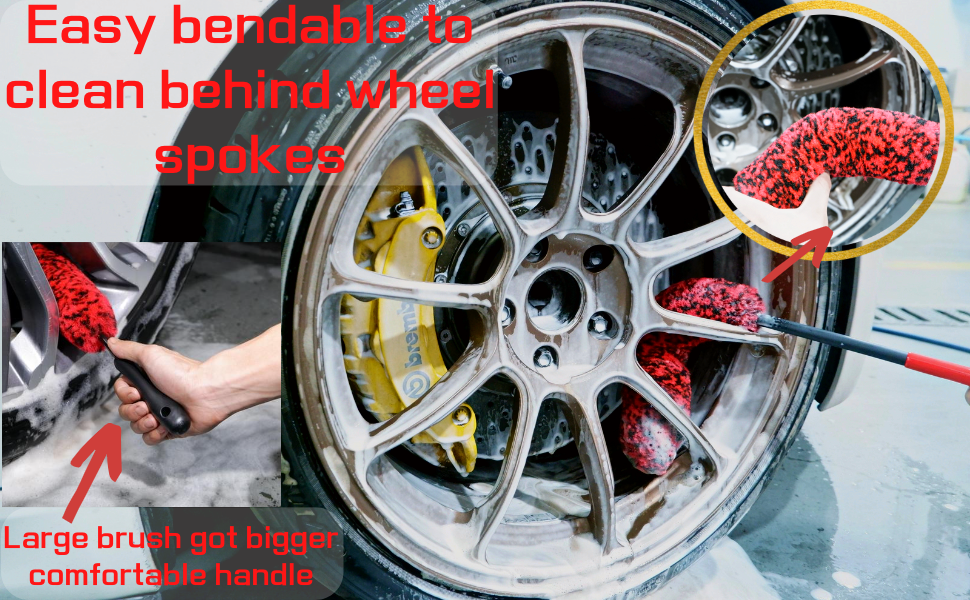 Byttme Professional 4 Pack Long Handle Wheel Brush Kit for Cleaning Wheel and Tire 2X Soft
