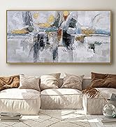 Teal Gold Wall Art Abstract Painting Wall Decor Living Room Modern 24"X 48" Framed Canvas Wall Ar...