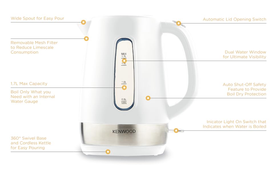 KENWOOD Kettle 1.7L Cordless Electric Kettle 2200W with Auto ShutOff
