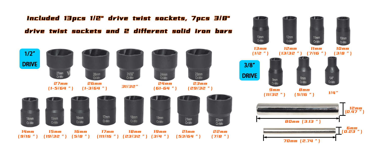 22 Pcs Bolt Nut Extractor Set