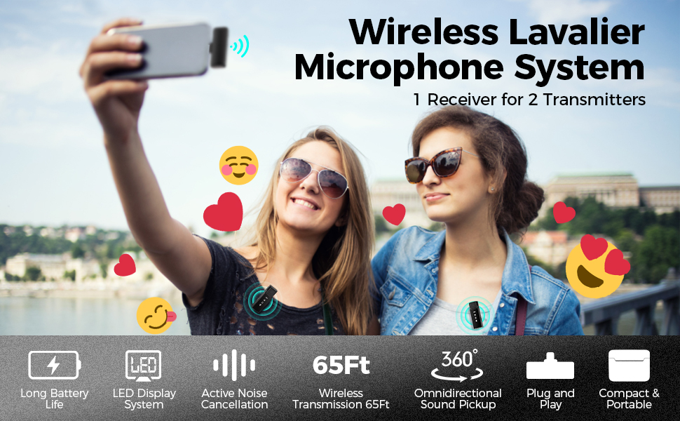 ADIUPUL Wireless Lavalier Microphone for iPhone iPad with