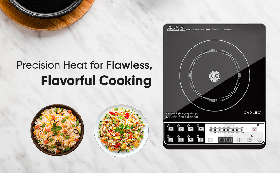 Cadlec CookEase 2000W Induction Cooktop | 8 Cooking Modes, Auto Shut-Off, Over-Heat Protection, LED Display, BIS Approved, 2-Year Warranty | Black