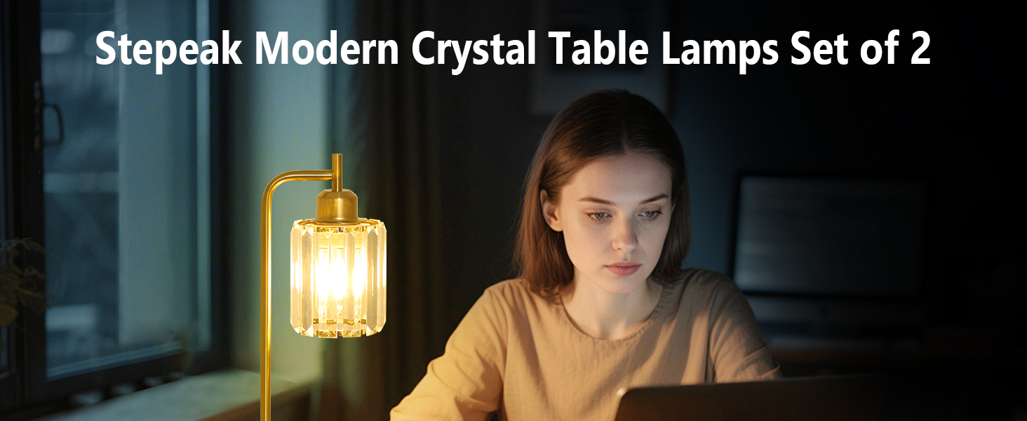 crystal lamp, gold lamp, table lamp, nightstand lamps set of 2