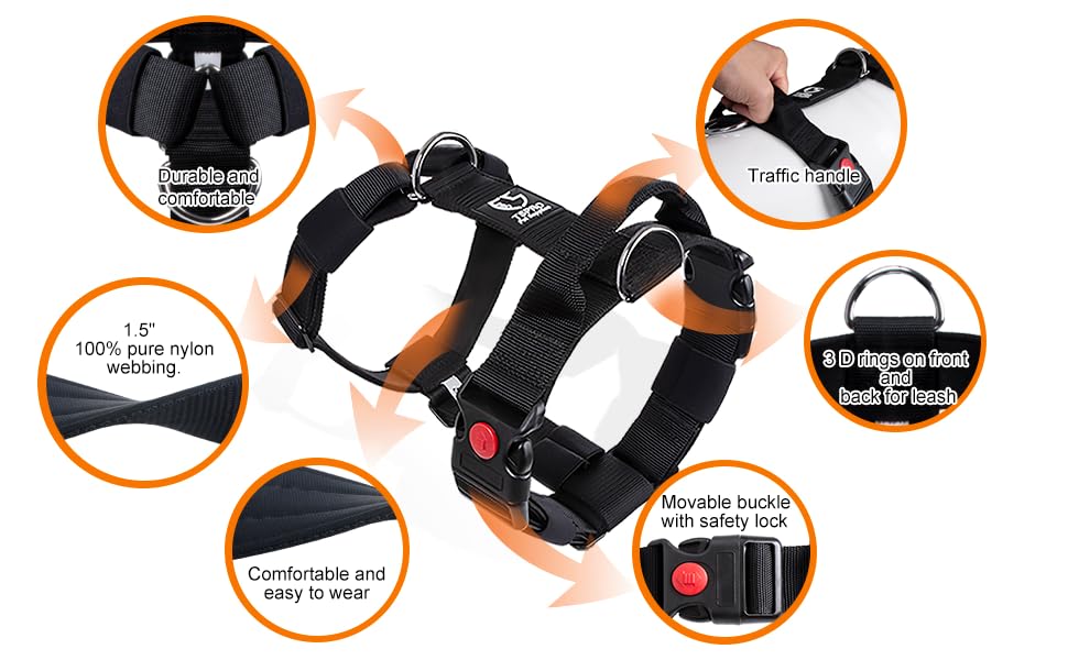 TSPRO Tactical Dog Vest Harnesses with Handle 1.5 inch Wide Military Grade Strong
