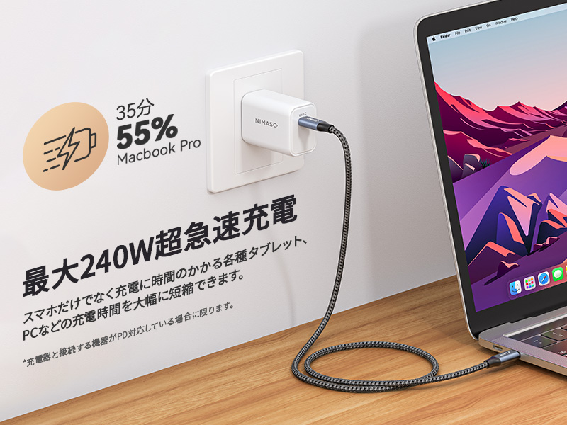 Amazon.co.jp: 【2本セット】NIMASO 240W USB C ケーブル 超急速