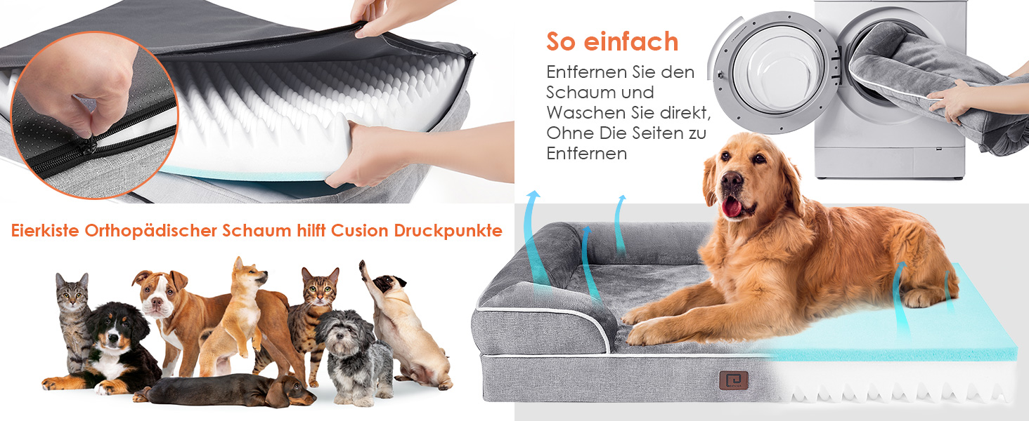 EHEYCIGA Memory Foam Orthopedic Dog Bed XL with Sides, Waterproof Liner