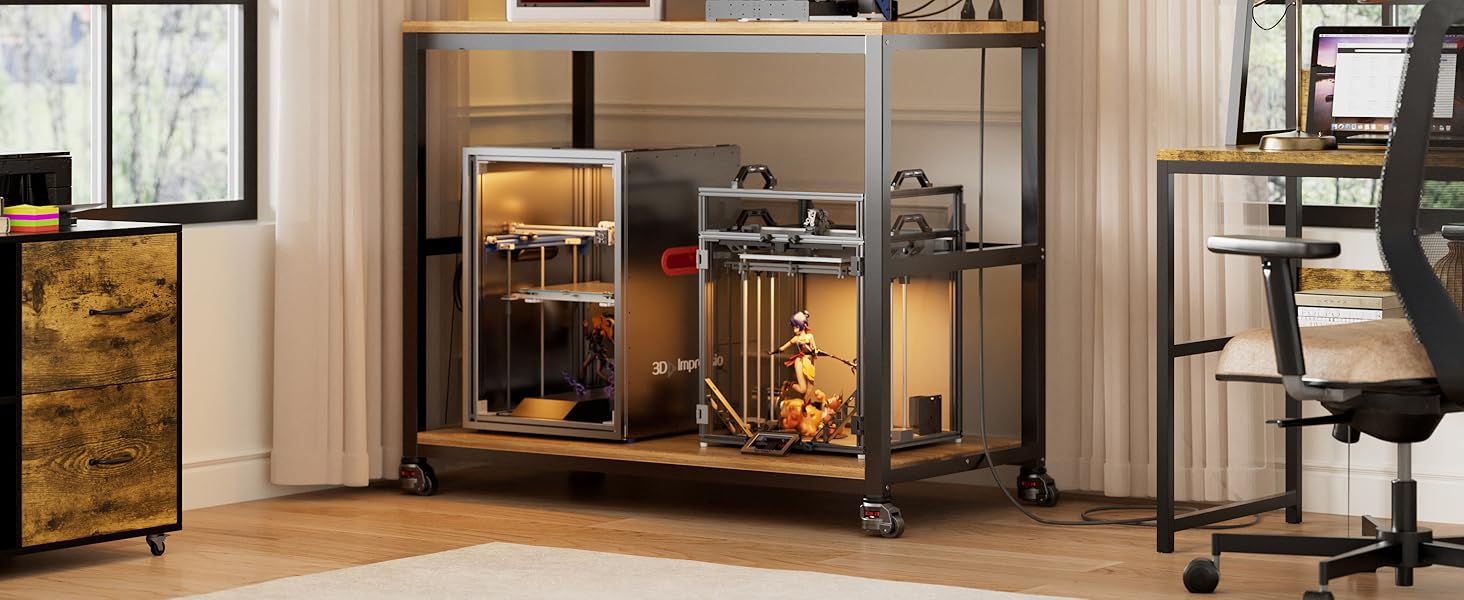 PAKASEPT 3D Printer Stand with Filament Storage Workbench,3D Printer Table with Charging Station & LED Lights,Heavy Duty Rolling Printer Desk with Pegboard for Workshop/Office/Garage, Black 10 3d printer stand with LED Lights