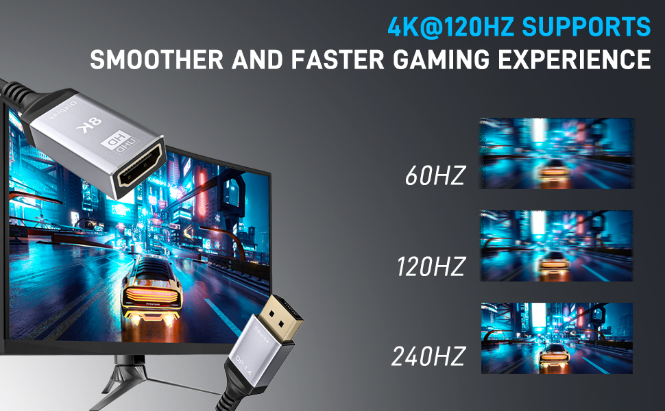 AOOCOO Displayport 1.4 auf HDMI 2.1 8K Stecker auf Buchse Kabel 0,25m