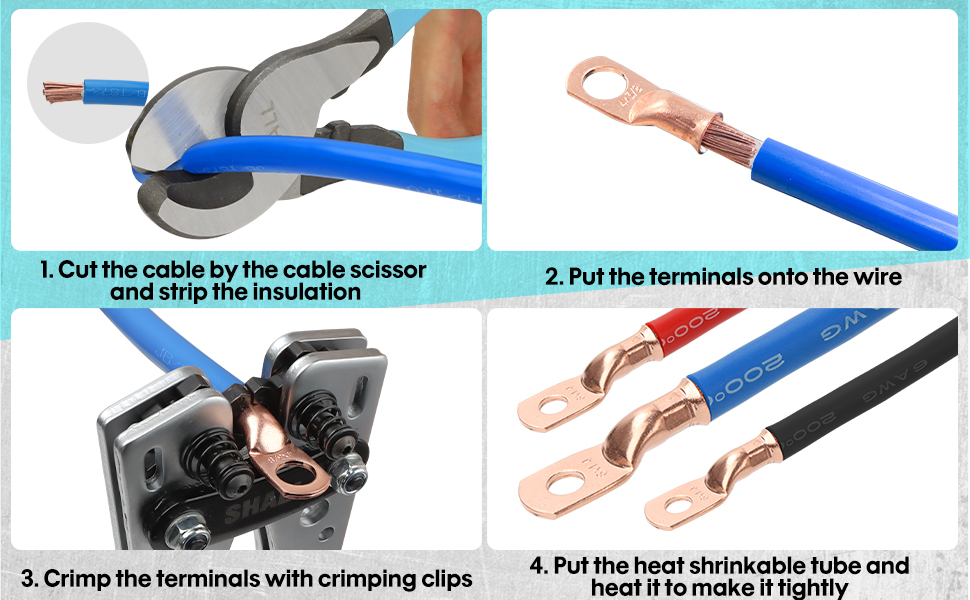 SHALL Battery Cable Wire Lug Crimping Tool Kit for US Copper Lugs AWG 8