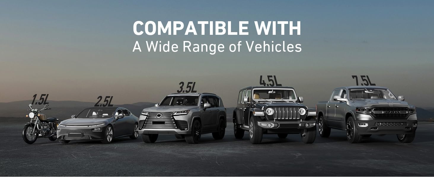 Compatible with a wide range of vehicles, from 1.5L to 7.5L