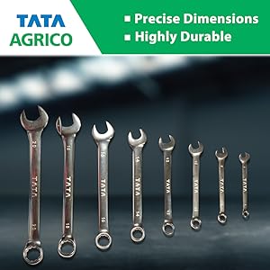AGRICO TATA Chrome Vanadium Steel Double Sided Open End Wrench Spanner Set 6 To 20 mm (Silver)
