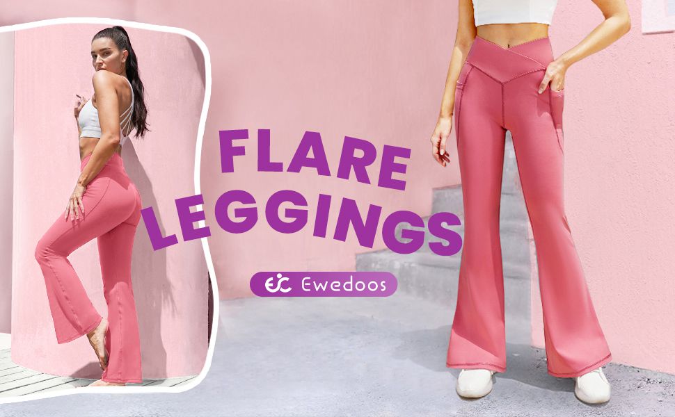 Ewedoos Crossover Flare Leggings High Waisted Flare Yoga Pants with