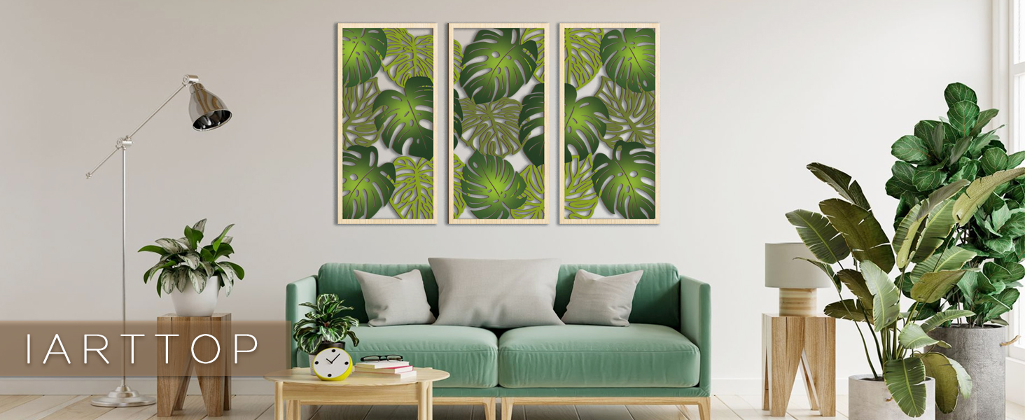 IARTTOP Large Green Monstera Plant Wood Wall Decor 16“ X 32