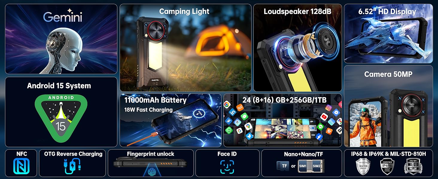 OUKITEL WP53 pro rugged smartphone unlocked Android 15 with camping light