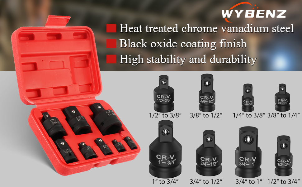 WYBENZ 8PCS Impact Socket Adapter and Reducer Set, 1/4" 3/8" 1/2" 3/4