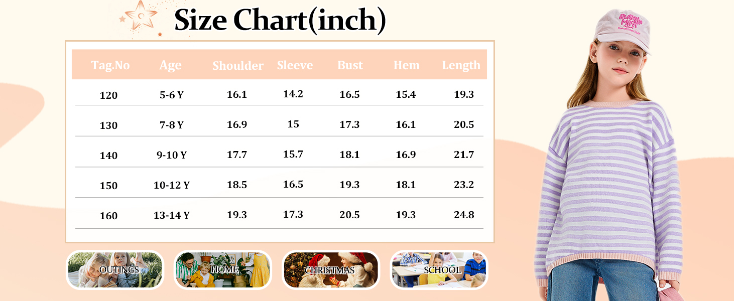 Girls Sweater Casual Long Sleeve Crewneck Striped Color Block Knit Pullover Tops