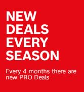 El texto dice «NUEVAS OFERTAS CADA TEMPORADA» en texto blanco sobre fondo cuadrado rojo.