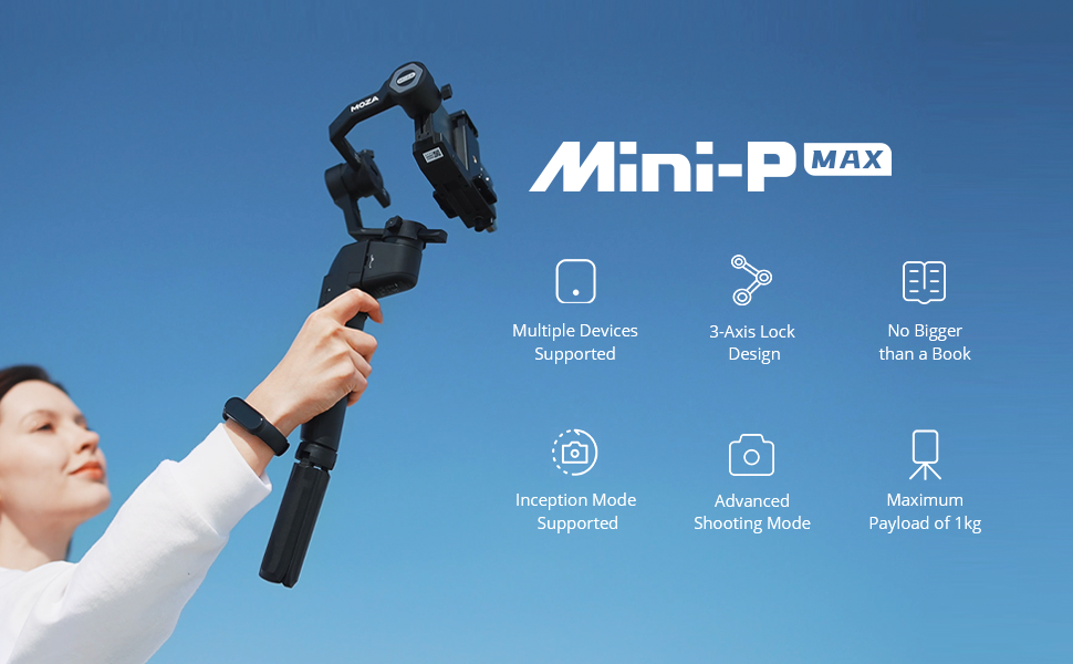MOZA Mini P MAX Professional Gimbal 3 Axis Stabilizer up to