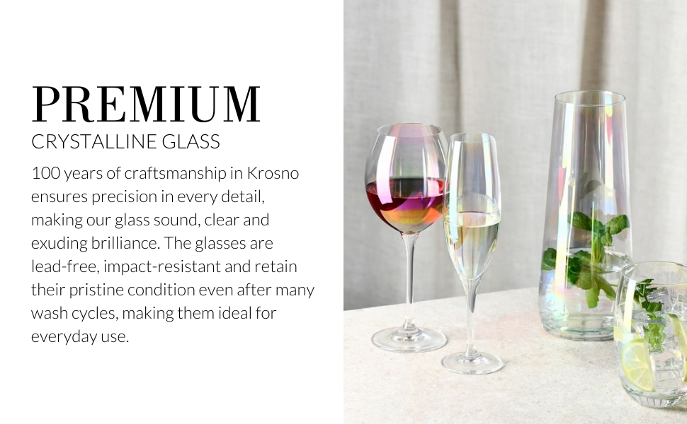 Krosno Chrome Effect Red Wine Glasses, Set of 6 glasses