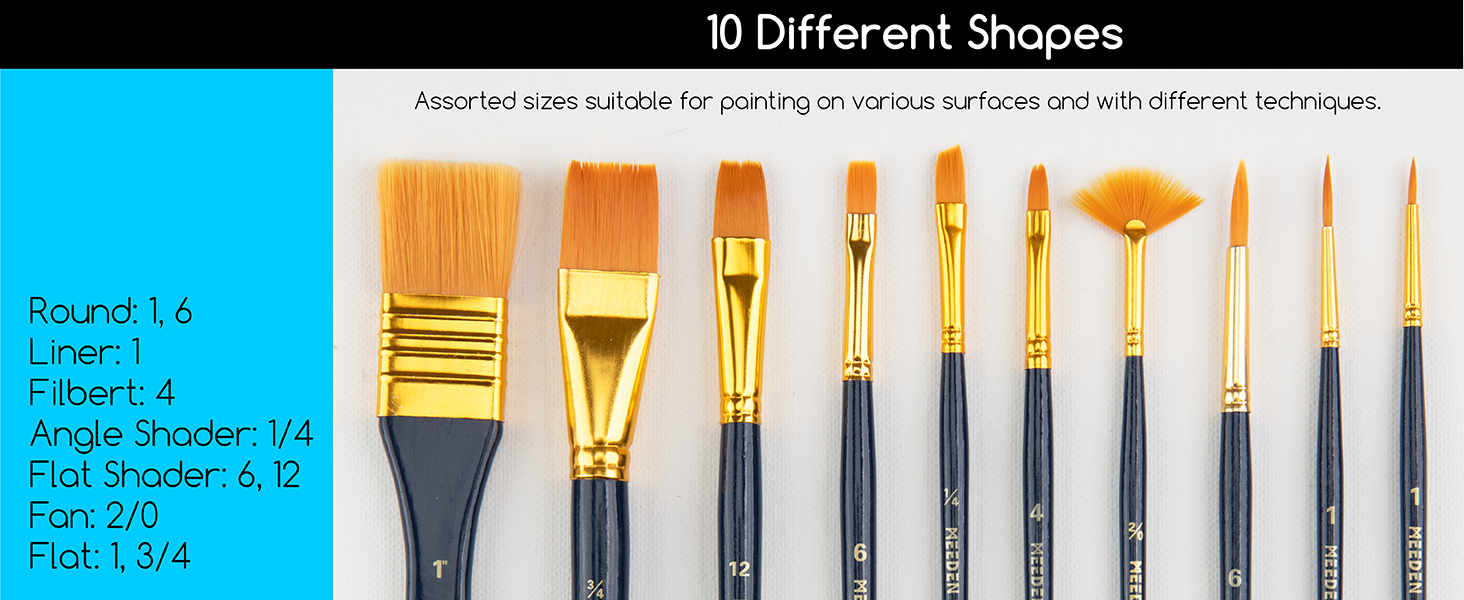 MEEDEN Acrylic Paint Brushes Set of 10 Pcs, Artist Paint Brush with