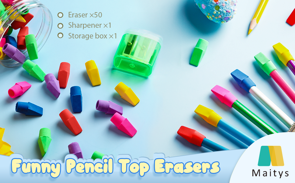 50 Pieces Pencil Top Erasers Cap Erasers and A Pencil