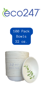 32 ounce sugarcane bagasse bowls, 100 count