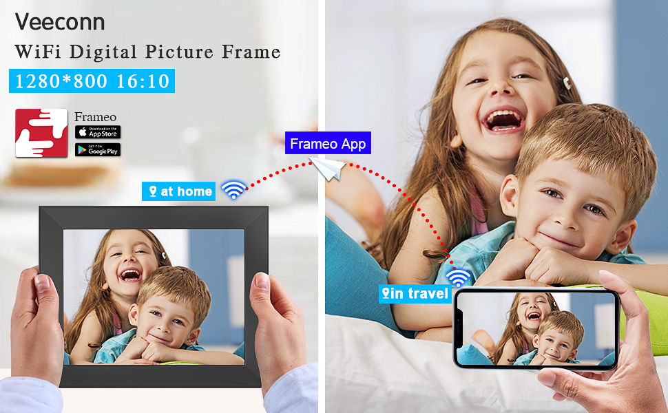 Frameo Digital Picture Frame WiFi Builtin 32GB 10.1 Inch Remote Control&USB