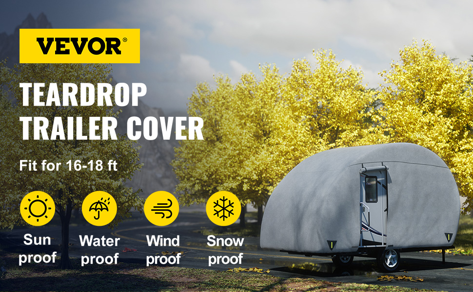 VEVOR Teardrop Trailer Cover, Fit for 16' 18' Trailers, Upgraded NonWoven 4