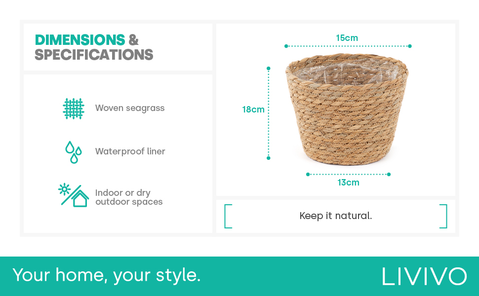 LIVIVO 3pc Seagrass Woven Natural Planter Basket, Natural Decorative