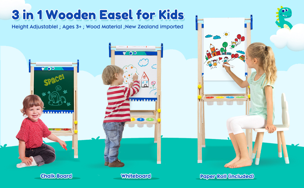 Kids Easel with Paper Roll DoubleSided Whiteboard
