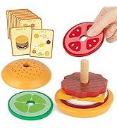 Vanmor Wooden Stacking Burger Montessori Toy for 3+ Years Old, Pretend Playing Food Hamburger Puz...