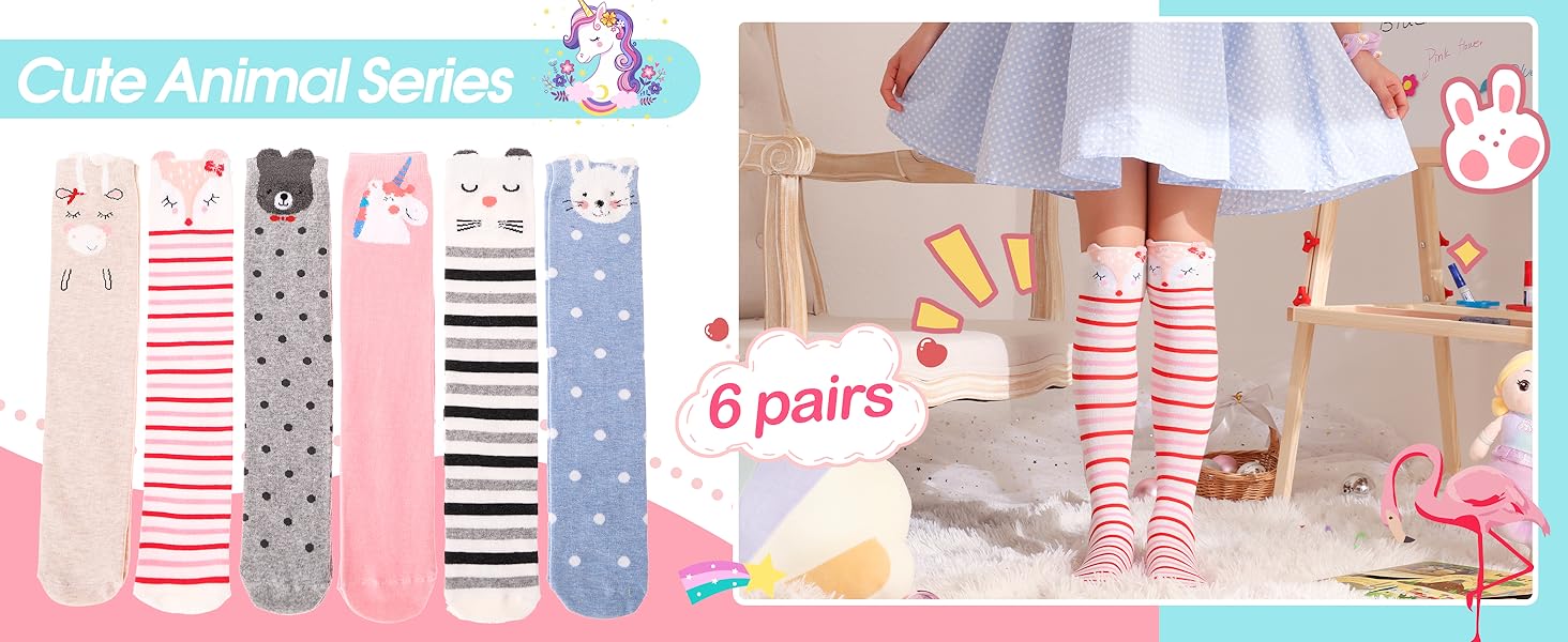 MOGGEI 6 Pairs Kids Girls Knee High Socks